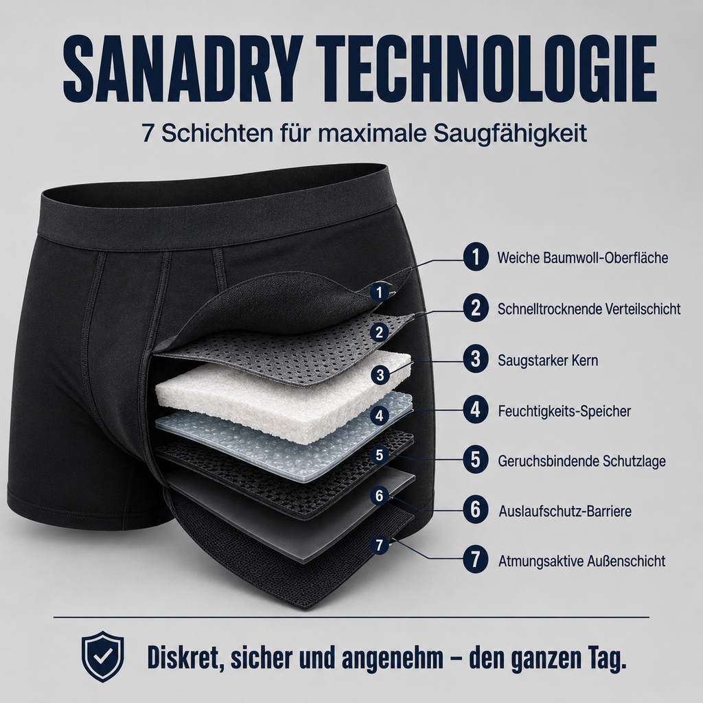 Sanadry Inkontinenz-Boxershorts mit 7 Schichten für maximale Saugfähigkeit