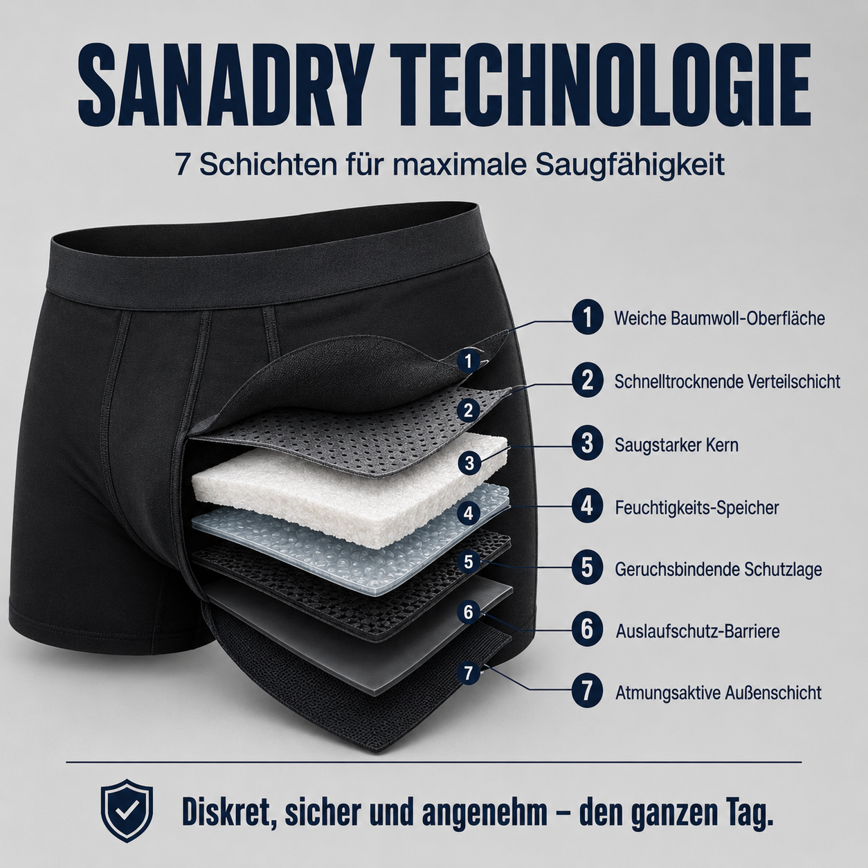 Sanadry Inkontinenz-Boxershorts mit 7 Schichten für maximale Saugfähigkeit